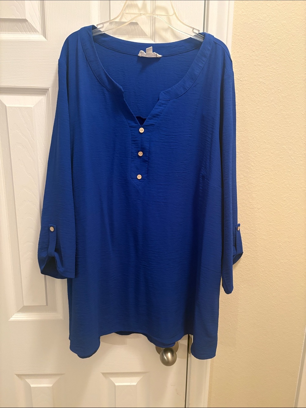 Relaxed Cobalt Blue Henley Tunic Top